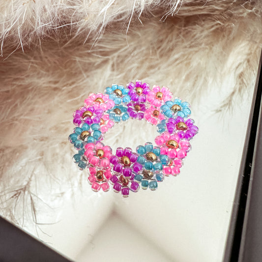 Blumenring "Poppy" aus Glasperlen in Pink, Lila und Blau