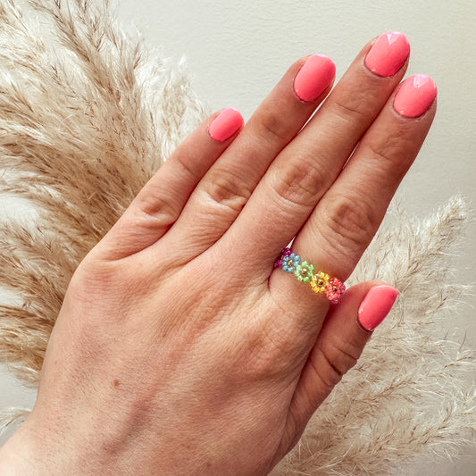 Blumenring aus Glasperlen RAINBOW