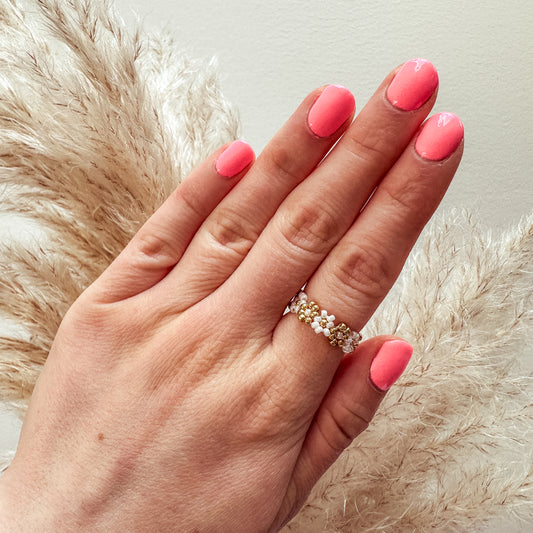 Blumenring aus Glasperlen GOLD WHITE