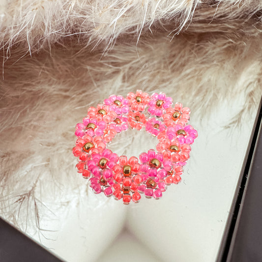 Blumenring "Rosy" aus Glasperlen in Pink und Orange