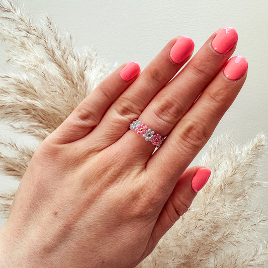 Blumenring aus Glasperlen BLUE ROSE