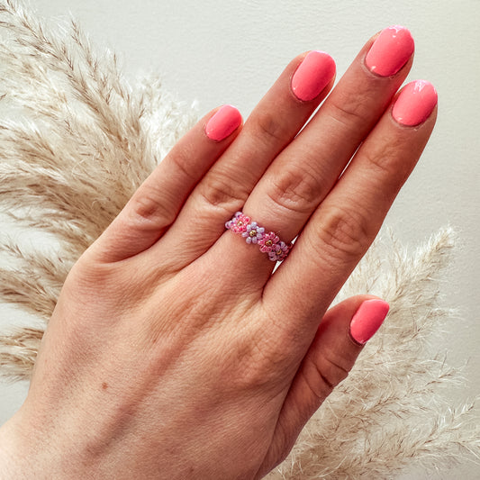 Blumenring aus Glasperlen ROSY LILAC