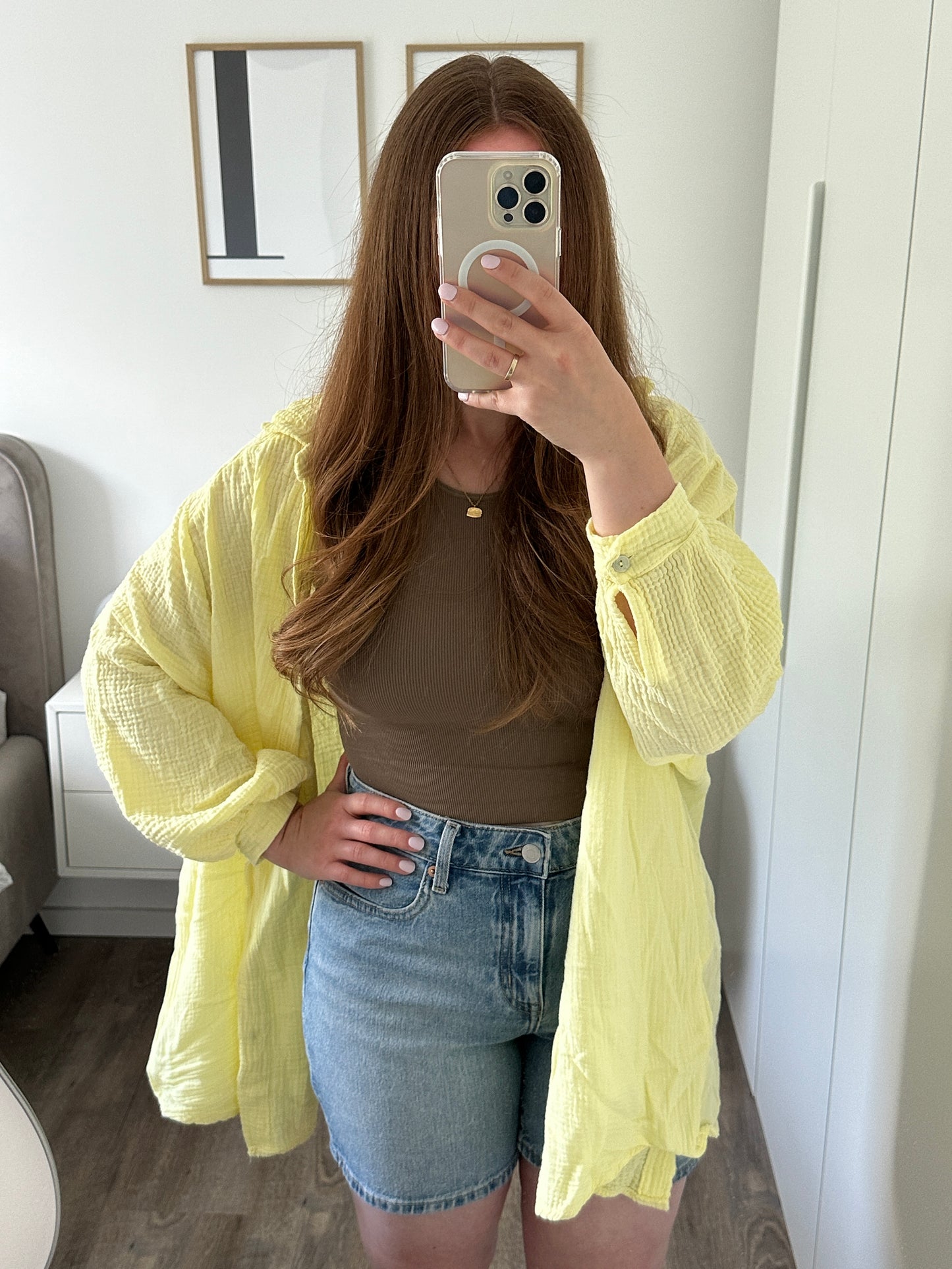 Oversize Musselinbluse "Mia" in Hellgelb – One Size