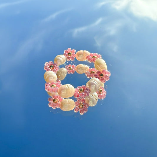 Blumenring "Flora" aus Süßwasser- und Glasperlen