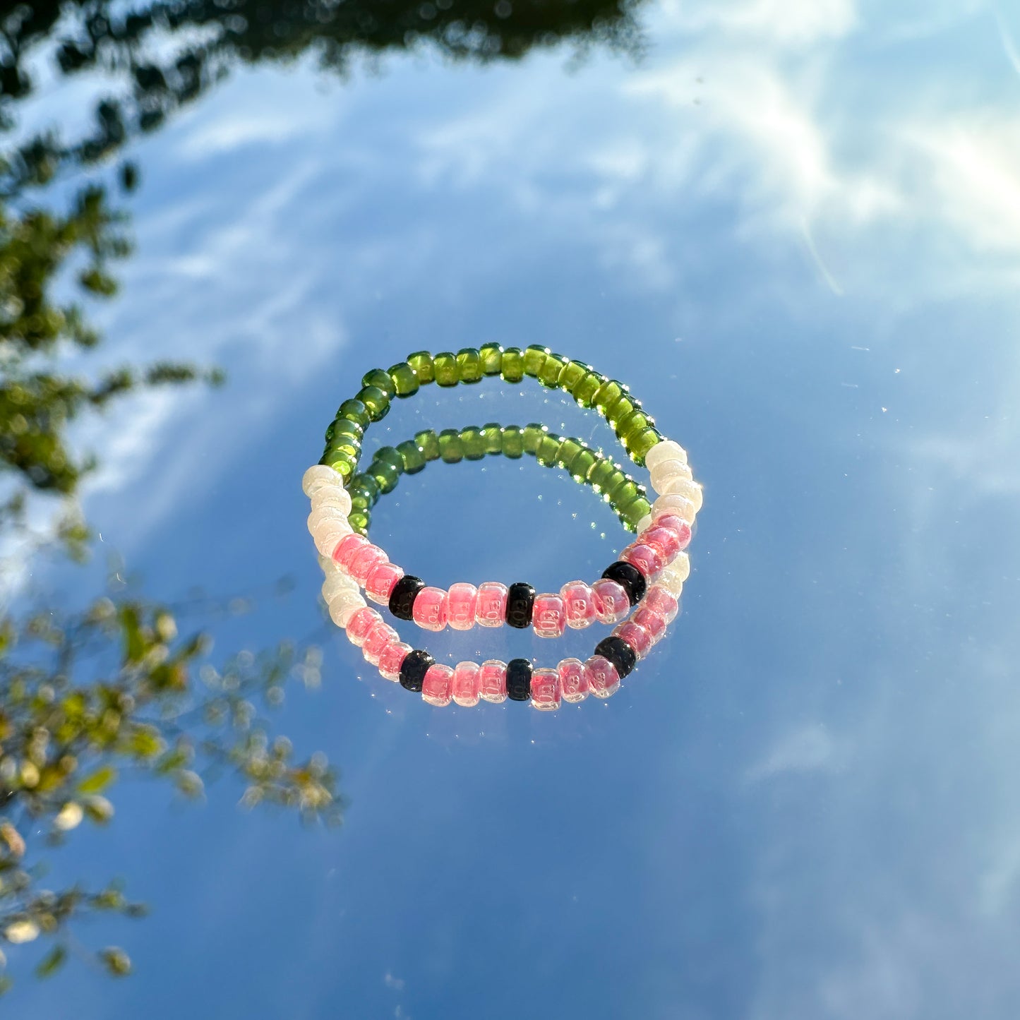 Perlenring "Emily" aus Glasperlen in Wassermelonen-Optik