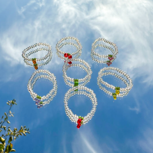Perlenring "Emily" aus transparenten Glasperlen mit Zitrone