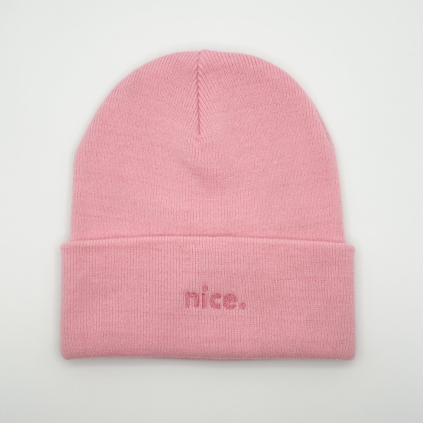 Beanie Mütze in Pink mit Stick „nice.“