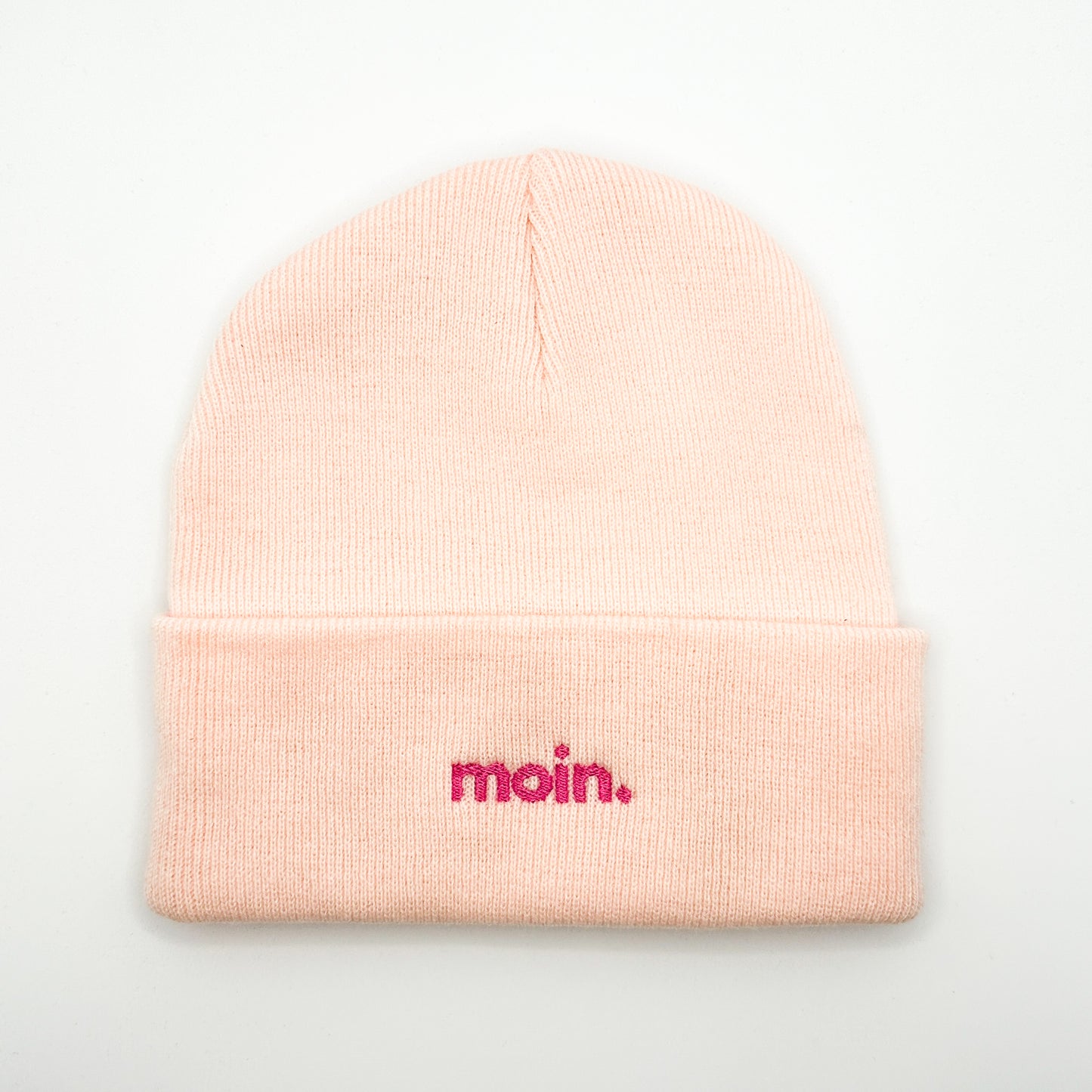 Beanie Mütze in Rosa mit Stick „moin.“