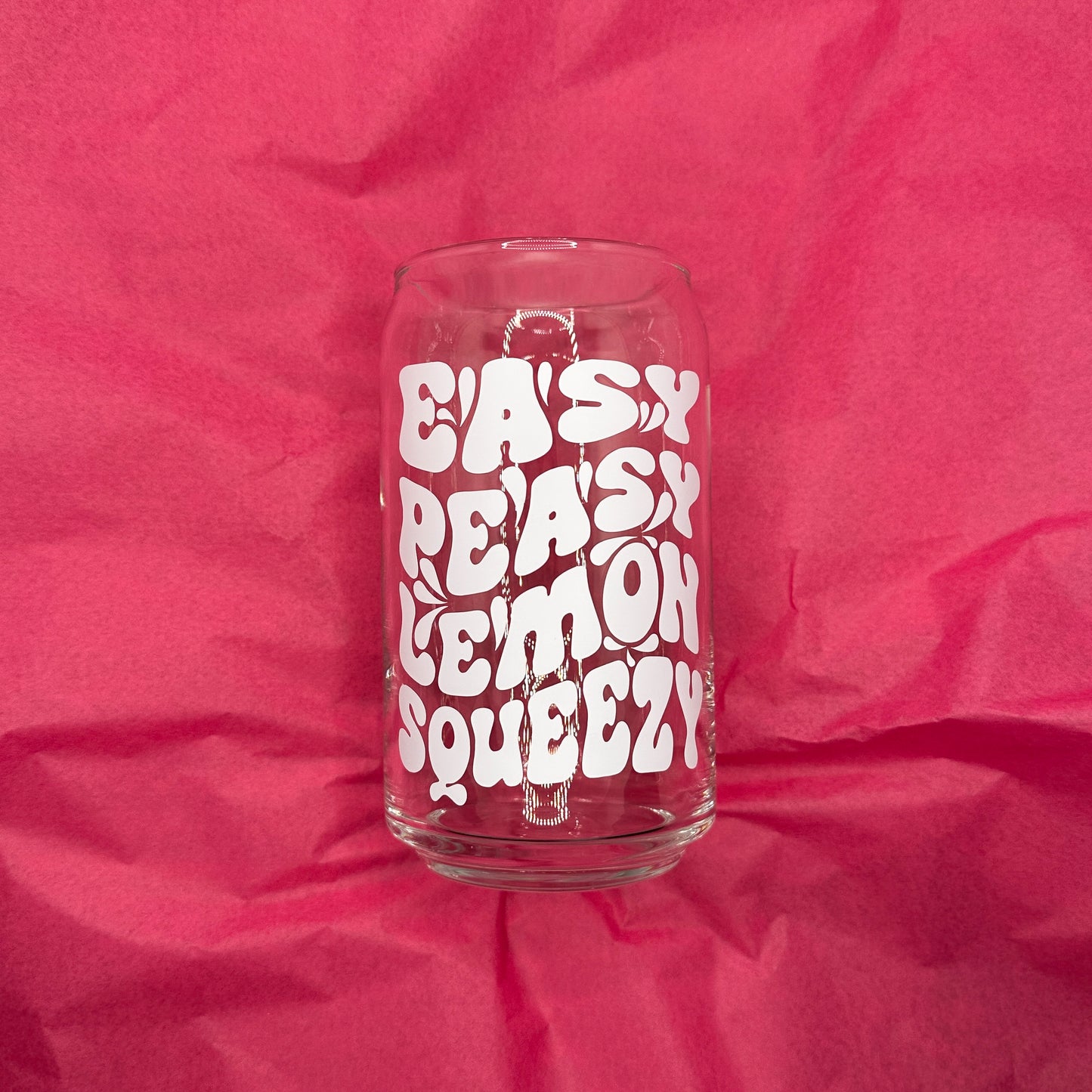 Can Glas mit Druck „Easy Peasy Lemon Squeezy“