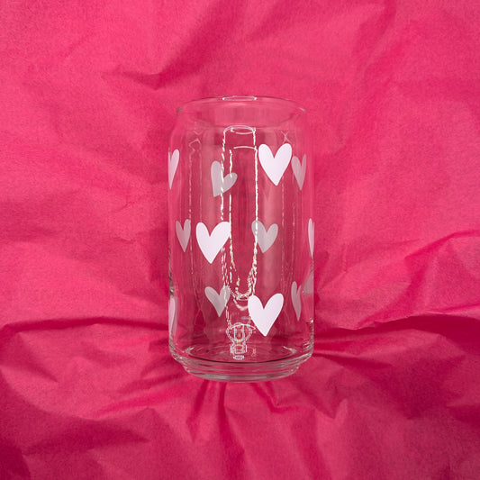 Can Glas mit Druck „Weiße Herzen“