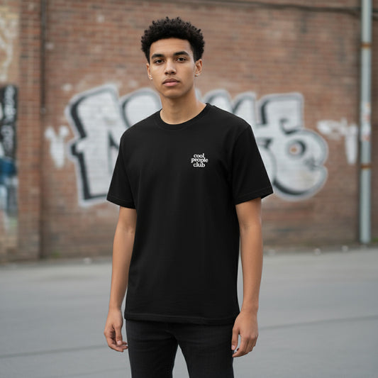 Unisex T-Shirt in Schwarz mit Backprint „Cut my life into Pizza“