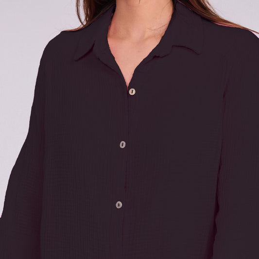 Oversize Musselinbluse "Mia" in Schwarz – One Size