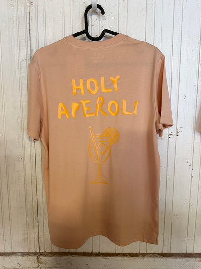 Unisex T-Shirt in Apricot mit Backprint „Holy Aperoli“