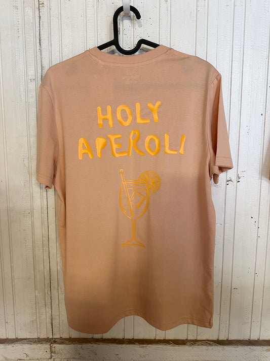 Unisex T-Shirt in Apricot mit Backprint „Holy Aperoli“