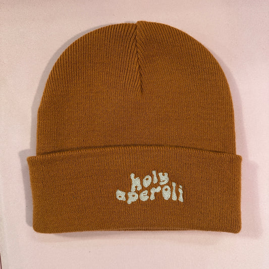Beanie Mütze in Rostrot mit Stick „Holy Aperoli“