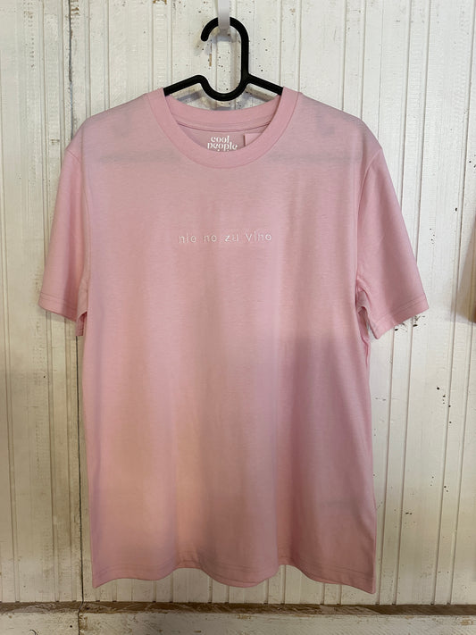Unisex T-Shirt in Rosa mit Stick „Nie no zu vino“