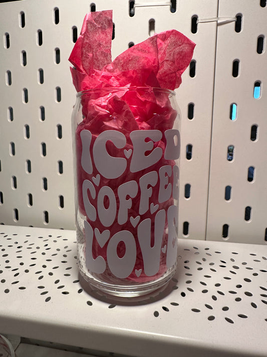 Can Glas mit Druck „Iced coffee love“