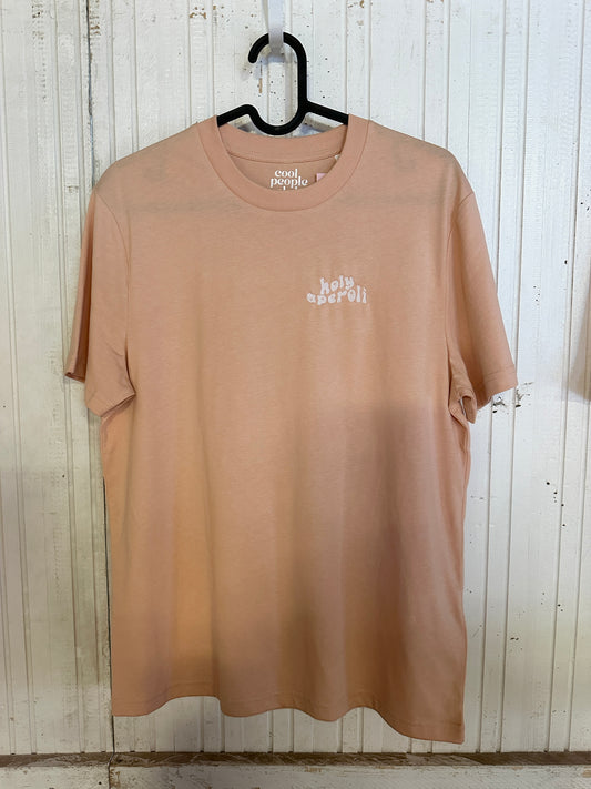 Unisex T-Shirt in Apricot mit Stick „Holy Aperoli“