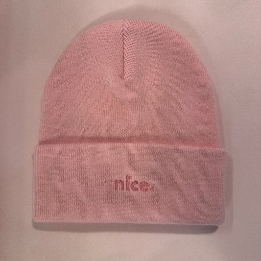 Beanie Mütze in Pink mit Stick „nice.“