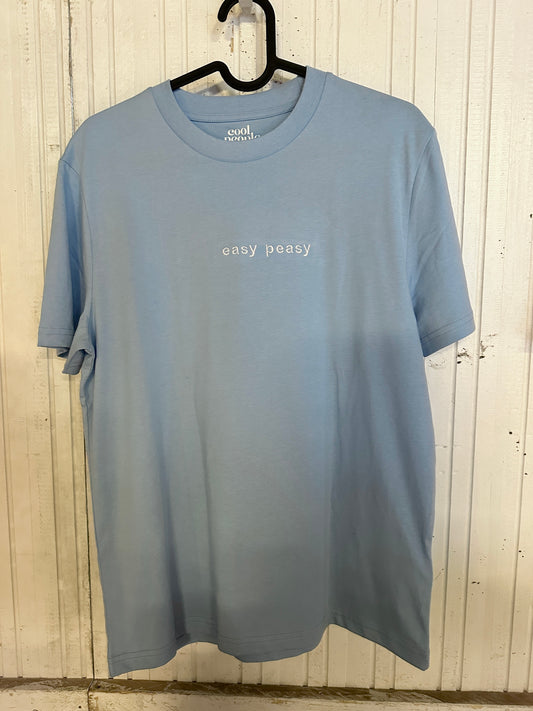 Unisex T-Shirt in Blau mit Stick „Easy peasy“