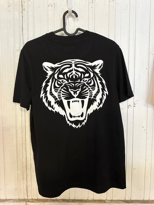 Unisex T-Shirt in Schwarz mit Backprint Tigerkopf