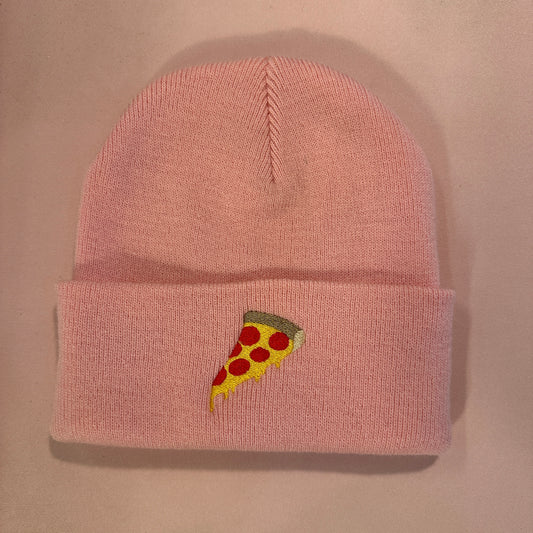 Beanie Mütze in Pink mit Stick „Pizza“