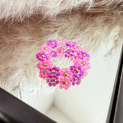 Blumenring "Rosy" aus Glasperlen in Pink und Lila