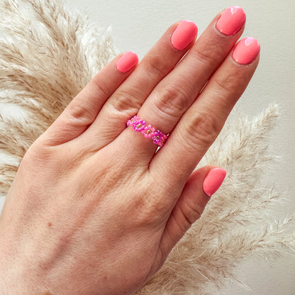 Blumenring "Rosy" aus Glasperlen in Pink und Lila