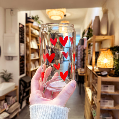 Can Glas mit Druck „Rote Herzen“
