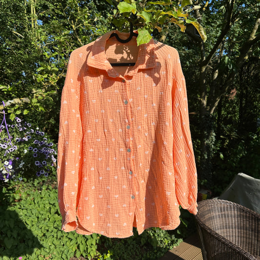 Oversize Musselinbluse "Nora" in Orange mit Herzen – One Size