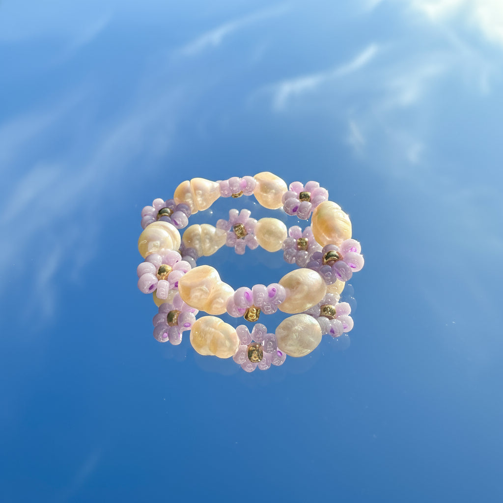 Blumenring "Flora" aus Süßwasser- und Glasperlen