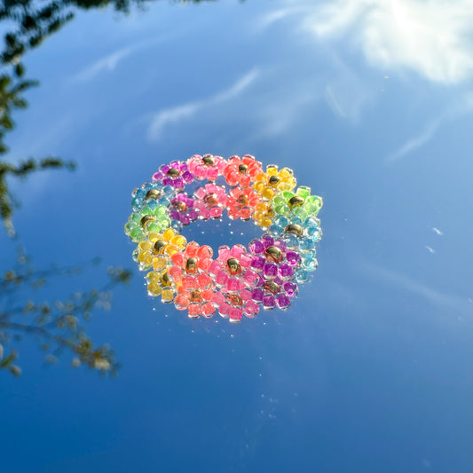 Blumenring "Aurora" aus Glasperlen - Regenbogen