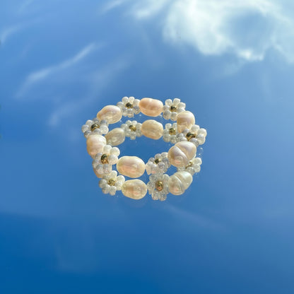 Blumenring "Flora" aus Süßwasser- und Glasperlen