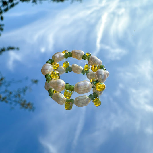 Blumenring "Lemon Pearl" mit Süßwasserperlen und Zitronen