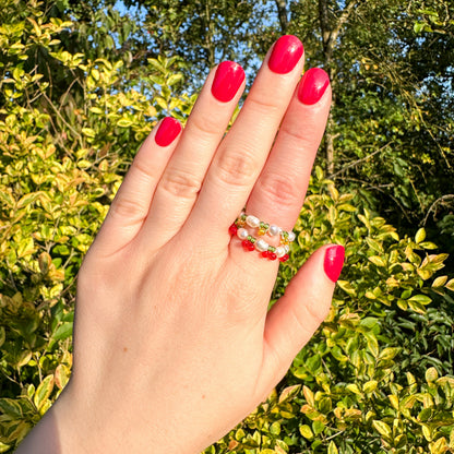 Blumenring "Cherry Pearl" mit Süßwasserperlen und Kirschen