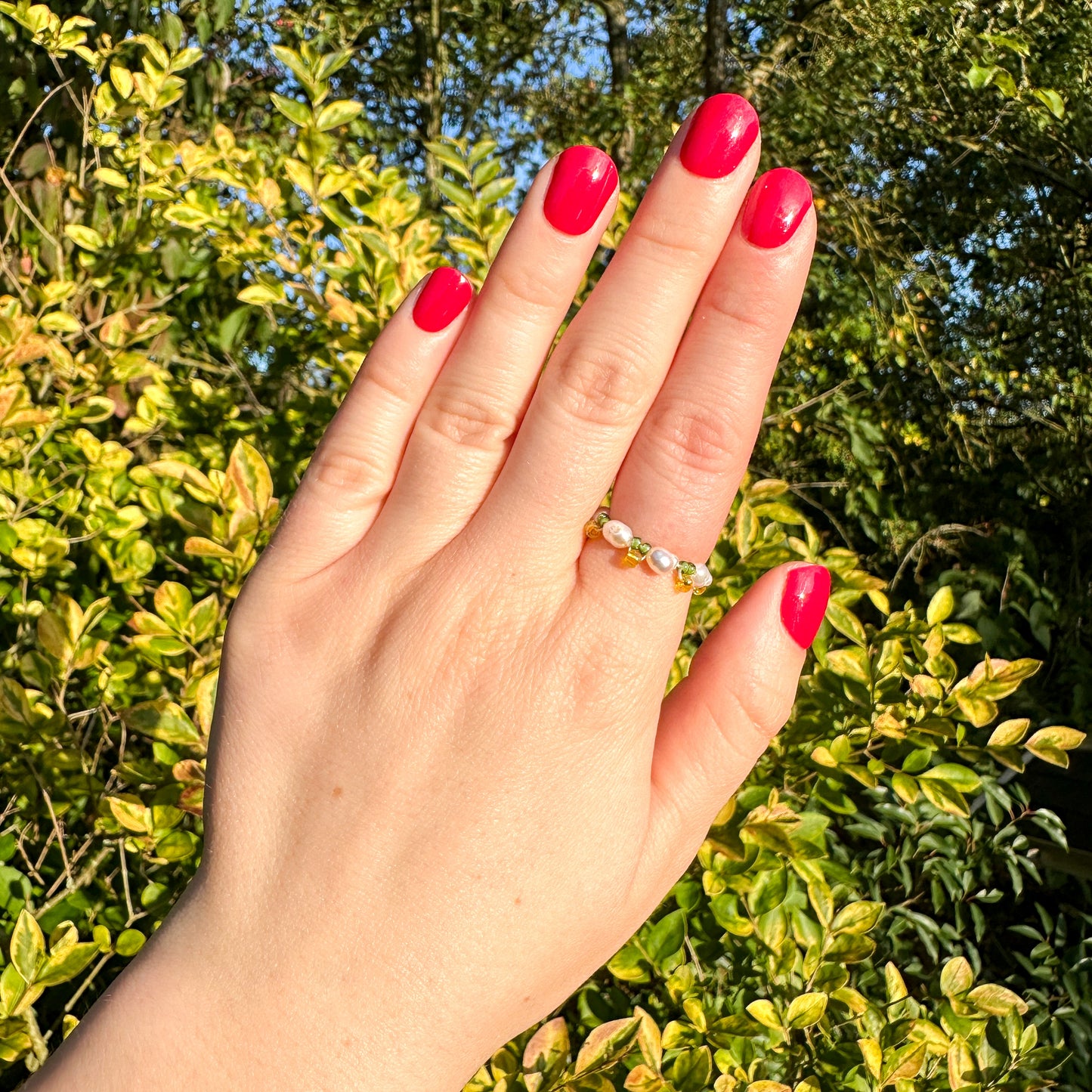 Blumenring "Lemon Pearl" mit Süßwasserperlen und Zitronen