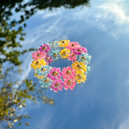 Blumenring "Milly" aus Glasperlen in Pink, Lila, Blau und Gelb
