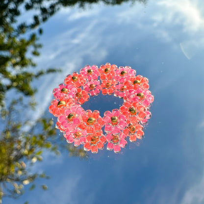 Blumenring "Rosy" aus Glasperlen in Pink und Orange