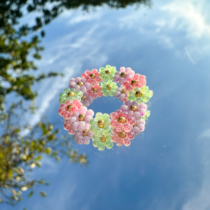 Blumenring "Poppy" aus Glasperlen in Flieder, Rosa und Mintgrün