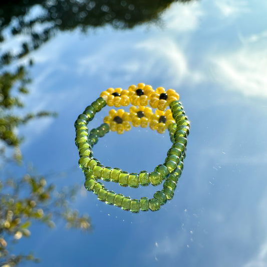 Blumenring aus Glasperlen "Sunny" mit 3 Sonnenblumen