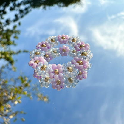 Blumenring "Rosy" aus Glasperlen in Hellblau und Flieder