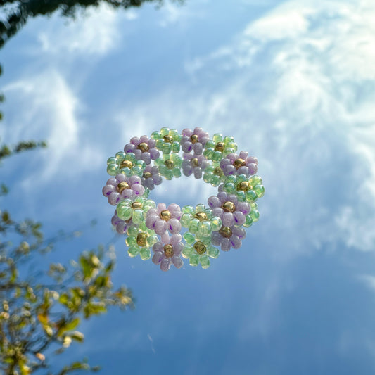 Blumenring "Rosy" aus Glasperlen in Flieder und Mintgrün