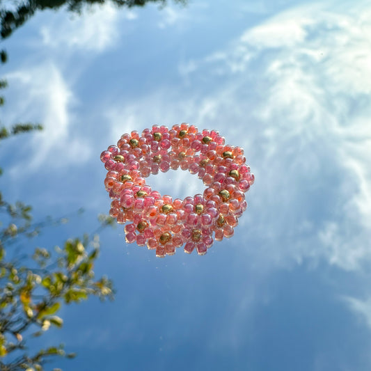 Blumenring "Rosy" aus Glasperlen in Rosa und Apricot