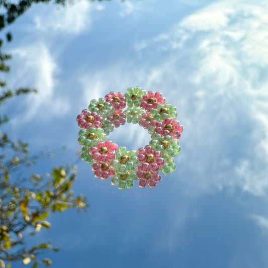 Blumenring "Rosy" aus Glasperlen in Rosa und Mintgrün