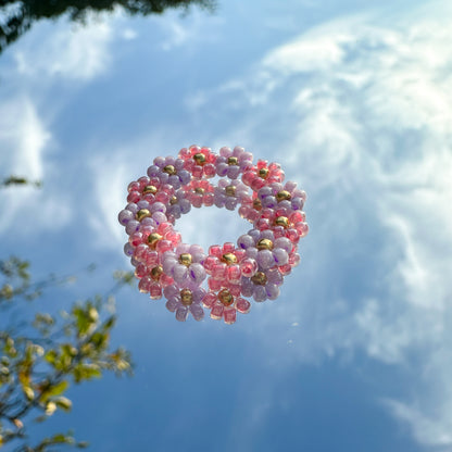 Blumenring "Rosy" aus Glasperlen in Flieder und Rosa