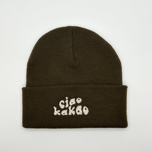 Beanie Mütze in Dunkelbraun mit Stick „Ciao Kakao“