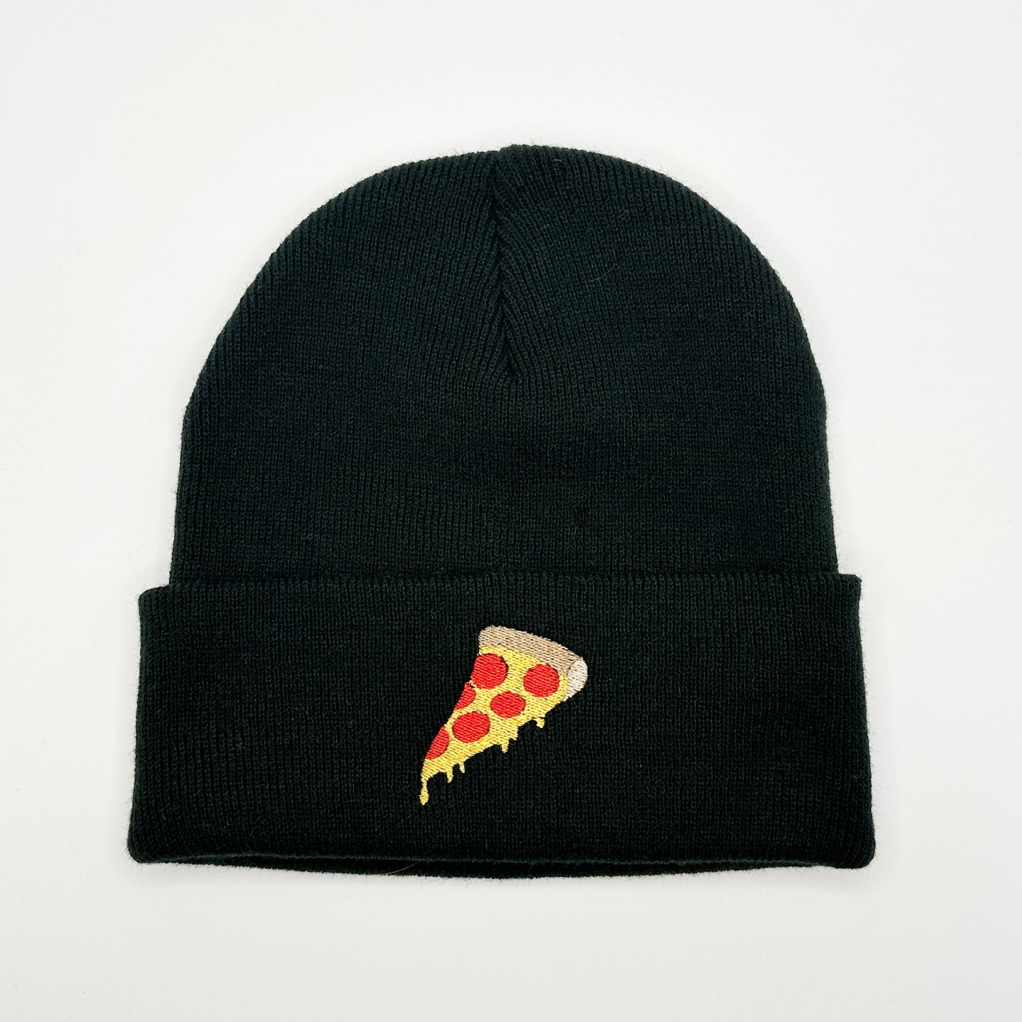 Beanie Mütze in Schwarz mit Stick „Pizza“