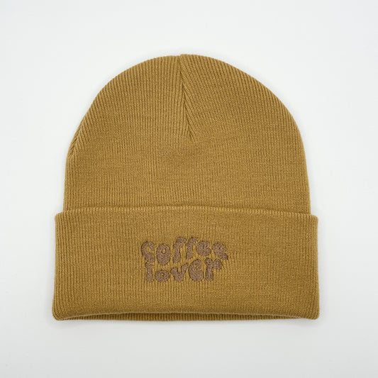 Beanie Mütze in Braun mit Stick „Coffee Lover“