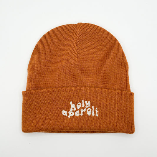 Beanie Mütze in Rostrot mit Stick „Holy Aperoli“