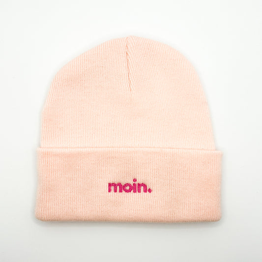 Beanie Mütze in Rosa mit Stick „moin.“